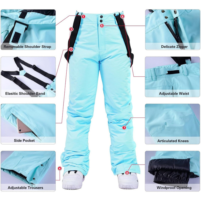 Жіночий гірськолижний костюм (2 частини) від ALSOGO: куртка та штани. Водонепроникний, дихаючий, з капюшоном. Ідеально для катання на лижах та сноуборді. Білий колір.