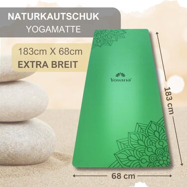 Килимок для йоги з натурального каучуку | Нековзний | ECO PU поверхня з ULTRA GRIP | 183x68 см, 4 мм, зелений, з мандалою | з ремінцем для перенесення