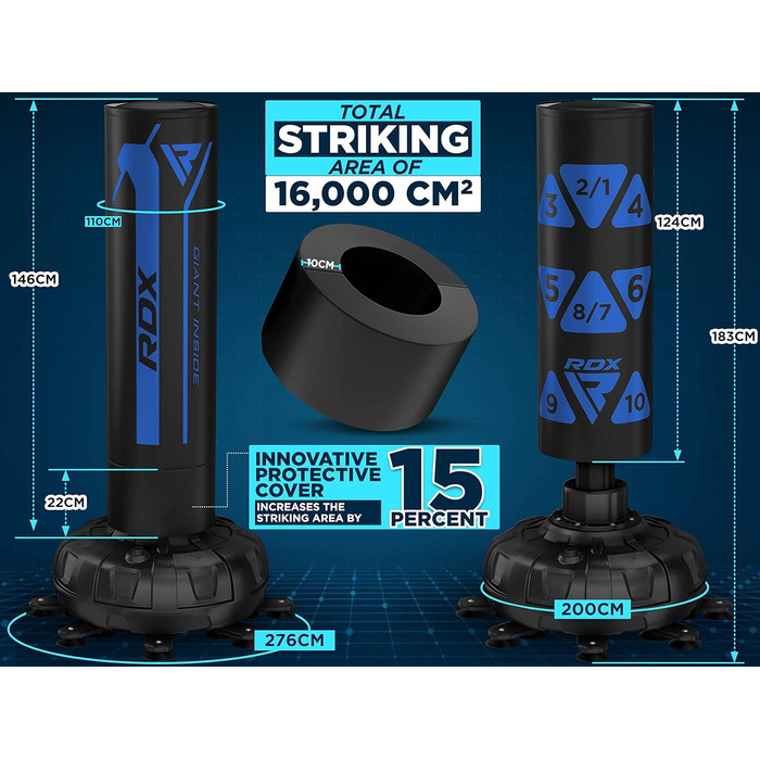Боксерський мішок стоячий RDX 6FT, 330LB, комплект з рукавичками та покриттям XXL, блакитний
