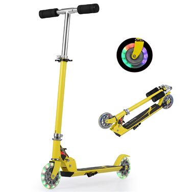 Дитячий роликовий самокат COSTWAY з LED-колесами, регульована висота, для дітей від 4 років, до 70 кг, жовтий