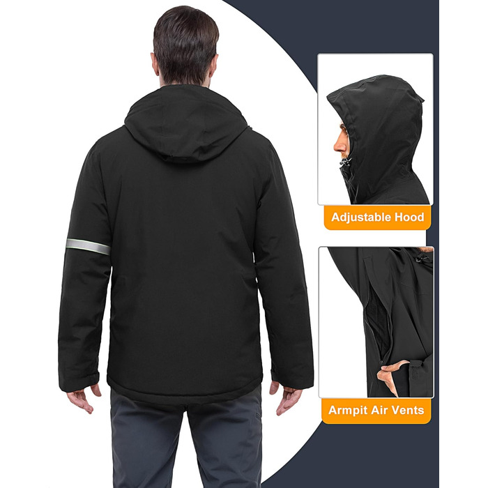 Чоловіча лижна куртка 33000ft: водонепроникна, вітрозахисна, тепла, функціональна, для сноуборду та лиж, чорного кольору