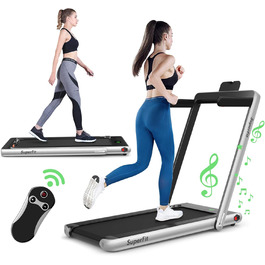 Бігова доріжка COSTWAY 2 в 1, складана, 2,25 к.с., під стіл, з APP, Bluetooth, пультом, 1-12 км/год, для дому, срібляста