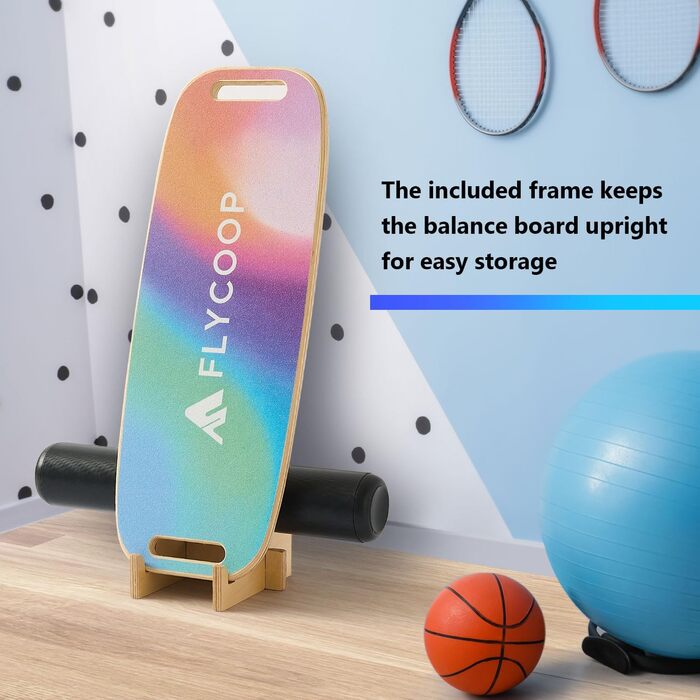 Flycoop Балансборд для дорослих, дошка для балансу, дерев'яний індоборд, серфборд, скейборд, індосерфборд, трюковий борд, баланс борд з роликом, без підставки (з підставкою, рожевий)
