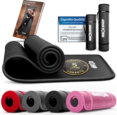 NEOLYMP Fitness Mat: Товста, неслизька килимок для фітнесу з електронною книгою та ремінком - для йоги, пілатесу, спорту, тренувань, сірий | 61 см