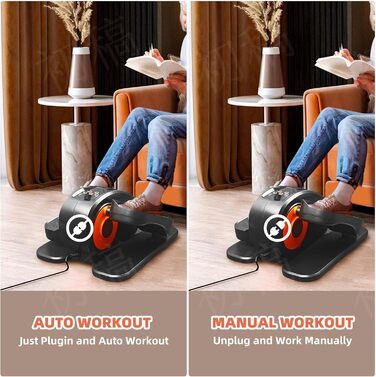 Еліптичний тренажер під стіл для літніх людей - компактний, електричний, з пультом та LCD-дисплеєм, помаранчево-чорний