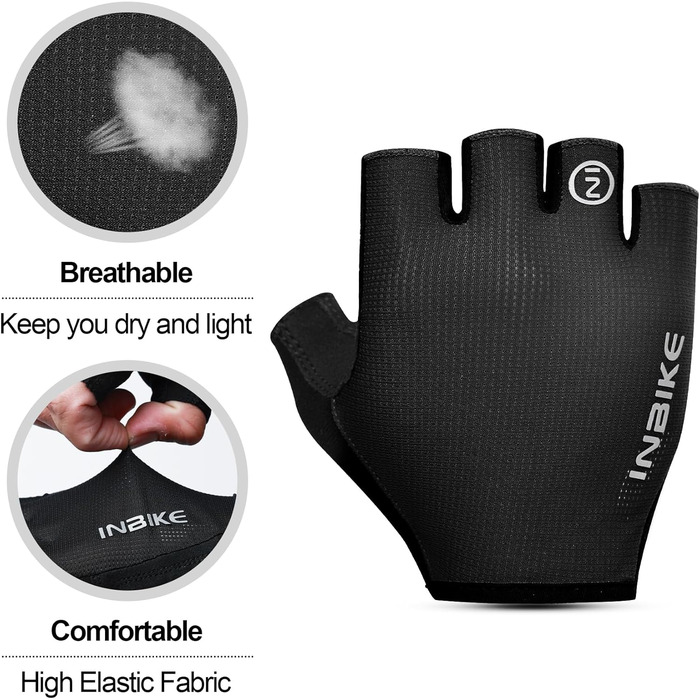 Велосипедні рукавички Inbike Kurz - короткі півпальцеві рукавички для MTB, дихаючі літні рукавички, 5 кольорів, чорний & морський (M, PLAM=18.5-19.5cm)