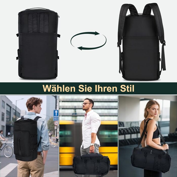 Спортивна сумка для чоловіків та жінок, 30L. Рюкзак для спорту з відділенням для взуття та мокрих речей. Ідеально для плавання, йоги, футболу. Чорний колір.