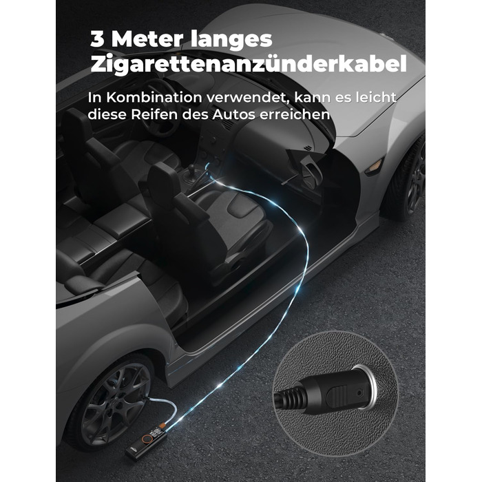 Електричний компресор Oasser з акумулятором 6000mAh, 150 PSI, з двома дисплеями, для авто, мото, велосипеда, м'ячів, подорожей та кемпінгу