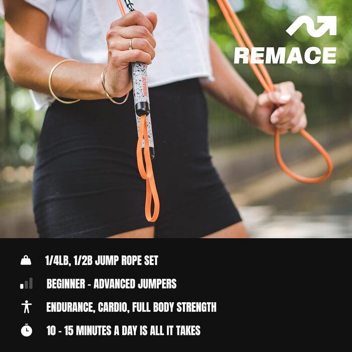 Набір обтяжених скакалок Remace Level 1 (1/4LB, 1/2LB) для фітнесу, боксу та тренувань — 2 скакалки для початківців та середнього рівня