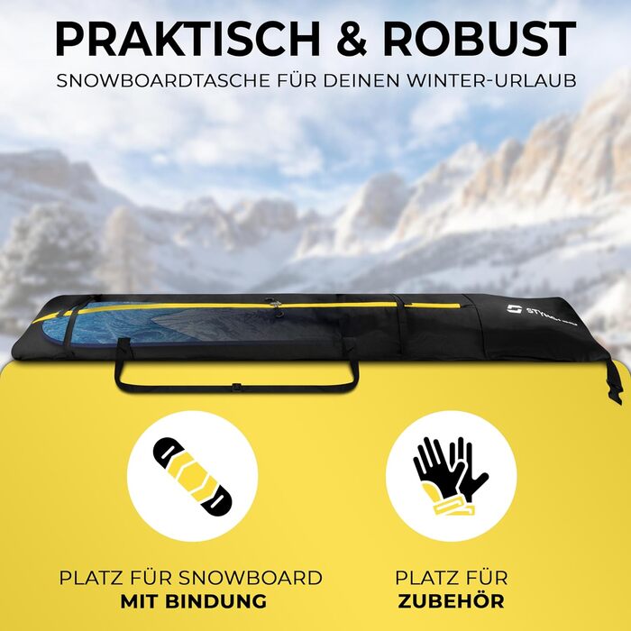 Чохол для сноуборду STYNGARD Whistler з ролтопом (140-190 см) - чорно-жовтий, водонепроникний