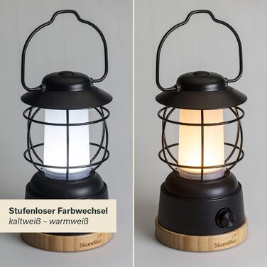 LED-лампа Skandika Kiruna Jord | Ретро кемпінгова лампа з Powerbank, регульована яскравість, бездротова, USB, тепле та холодне біле світло, сталеве підстав'я, 200 годин роботи | Настільна та підвісна лампа