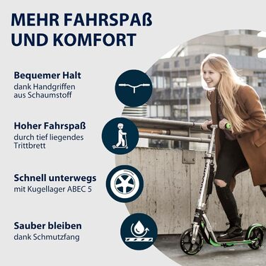 Самокат HUDORA BigWheel 205 алюмінієвий, складаний, для дітей і дорослих, до 100 кг, регульована висота, з/без замка