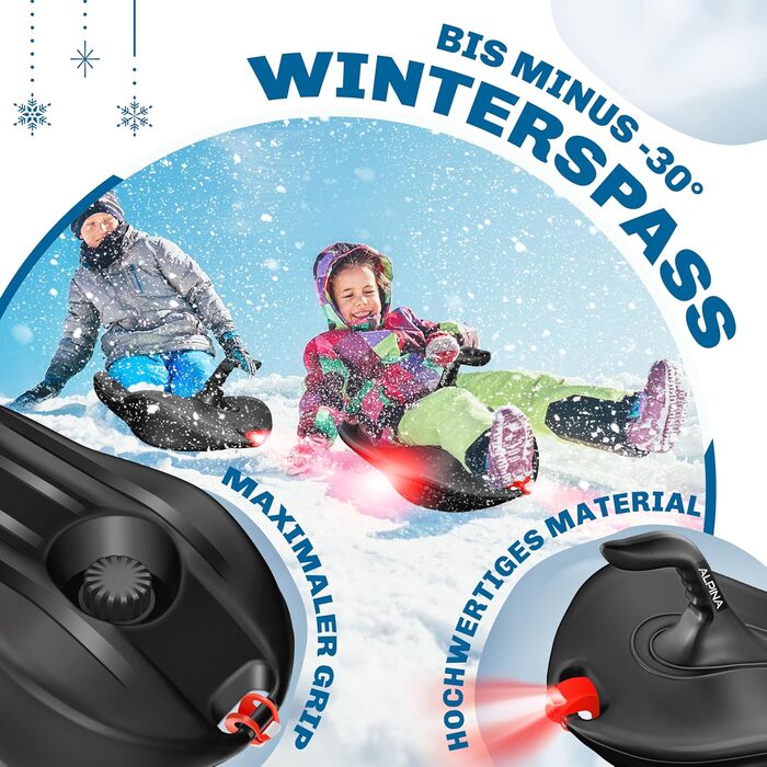 Кесер® Бобслей Bob Schneebob Alpina з LED-підсвіткою, тросом, для дітей та дорослих, пластиковий, чорний