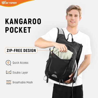 Рюкзак для походів SKYSPER 15 л, дихаючий, з кишенею для телефону, для чоловіків і жінок, чорний, міський та трекінговий