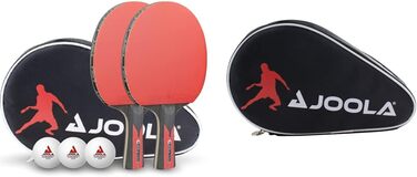 Набір для настільного тенісу JOOLA Duo Carbon 2: 2 ракетки, 3 м'ячі, чохол, червоно-чорний & 80505, чохол для ракетки Pocket Double, чорно-червоний, 28x17x4 см