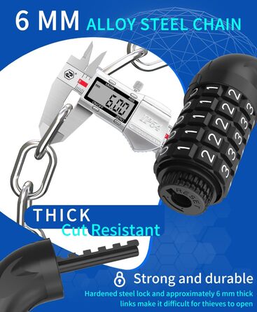Замок для велосипеда з 5-значним кодом, сталевий, протиугінний, велосипедна ланцюгова засувка, чорний