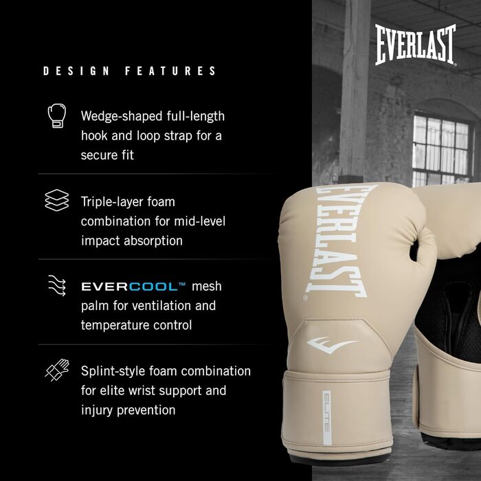 Боксерські рукавички Everlast Elite 2 10oz Gold/Black для спарингу та тренувань, Klettverschluss, ергономічний грифель