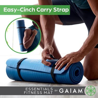 Йога мат Gaiam Essentials, товста фітнес-мат для тренувань, 183x61x1 см, чорна