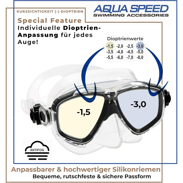 Плавальна маска Aqua Speed VISION/07 з коригуючими та звичайними лінзами для дайвінгу
