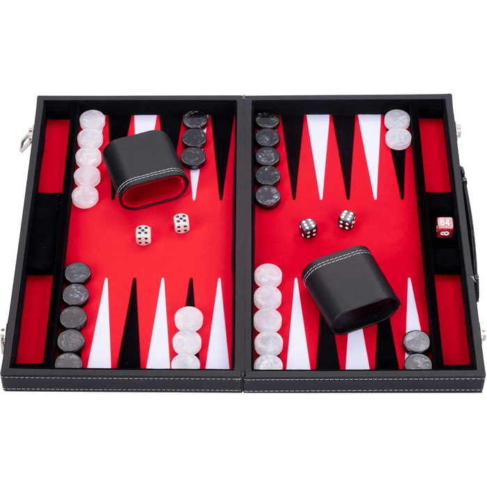 Розкішні шашки Engelhart 18 дюймів (45 см) - Червоні з перламутровими кубиками та фішками + 2 глечики - Професійний стратегічний набір