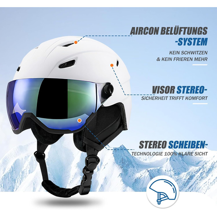 Шолом для лиж та сноуборду з маскою UV400, білий, унісекс, M