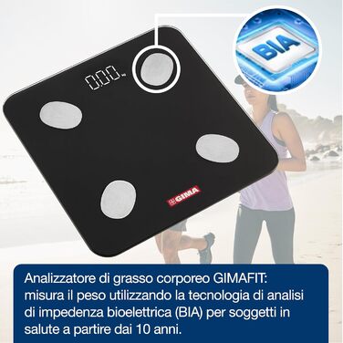 Цифрова вага Gima Gimafit 27086 з Bluetooth та LED-дисплеєм для вимірювання жиру, води, м'язової і кісткової маси, скляна платформа