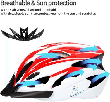 Велосипедний шолом ioutdoor для дорослих, CE EN1078, EPS + PC, знімний візор, регульований (56-62 см), червоно-білий