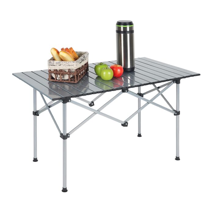 Стіл кемпінговий розкладний Relaxdays HBT 55x95x53 см, сталевий, сріблястий для пікніка та відпочинку