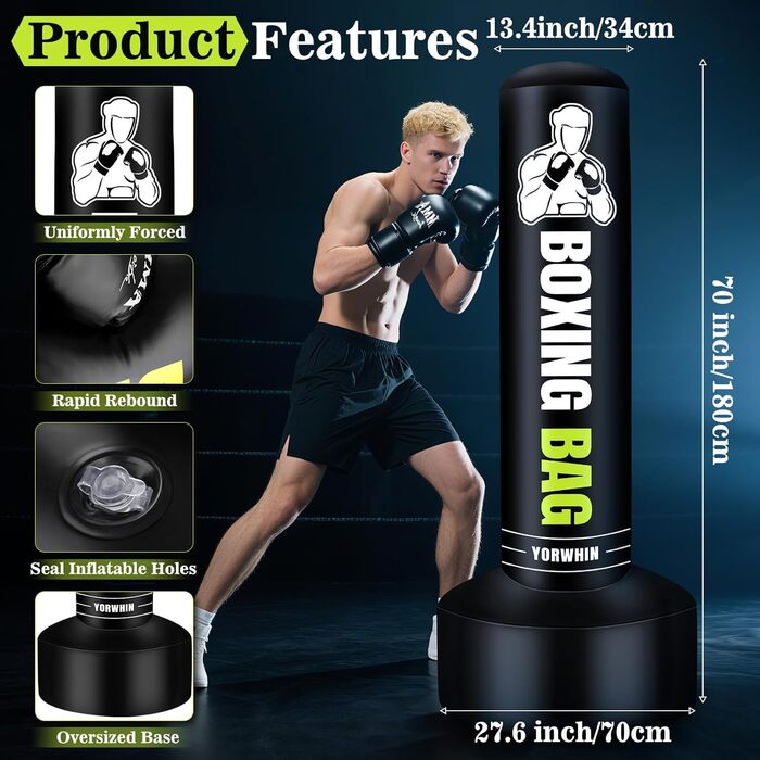 Надувний боксерський мішок для дорослих, стоячий боксерський мішок, самостійний мішок для кікбоксингу, обладнання для тренувань MMA, Муай Тай, фітнесу, ударної сили, стиль A