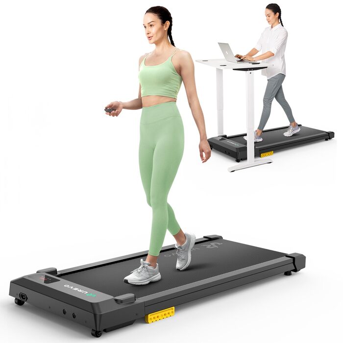 Бігова доріжка UREVO Smart Walking Pad під стіл з амортизацією та додатком: для дому, офісу, чорний 38x90 см