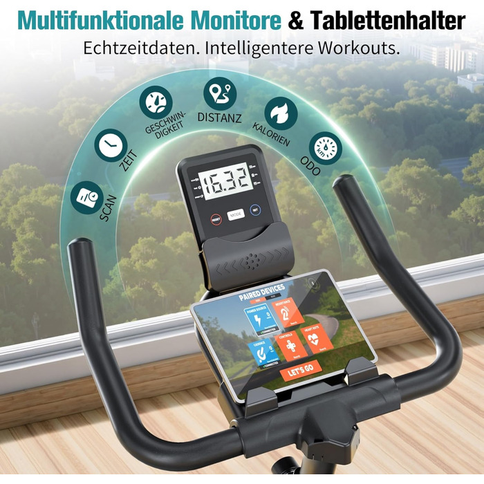 Стаціонарний велотренажер з магнітним опором, підтримкою додатків, тихим індоор-велосипедом для дому, LCD-дисплеєм, тримачем для планшету та зручним сидінням