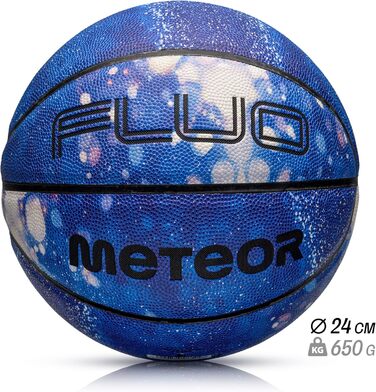 Світний баскетбольний м'яч meteor №7, флуоресцентний, м'який, для тренувань, світиться в темряві, синьо-білий, для дітей та підлітків
