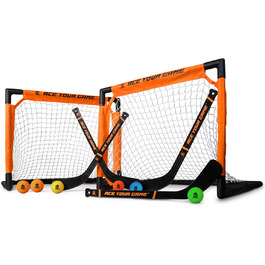 Набір для хокею ACE HOCKEY Shinny – повний комплект для гри в приміщенні та на вулиці (2 ворота, 2 ключки, 6 м'ячів)