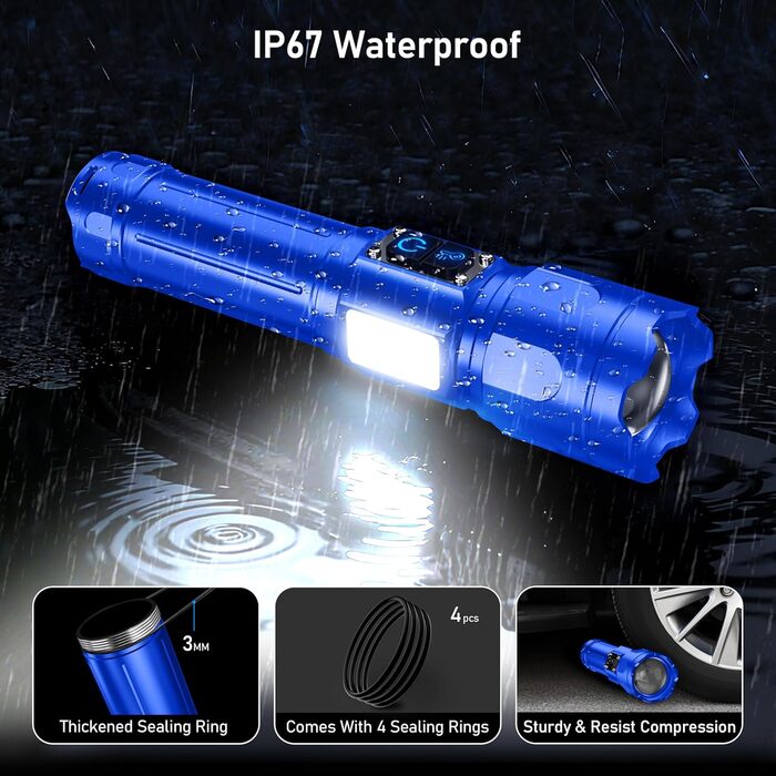 Ліхтар LED Blukar з 2 режимами температури світла, COB-підсвічуванням, регулюванням яскравості, 7 режимів, вологостійкий, для активного відпочинку