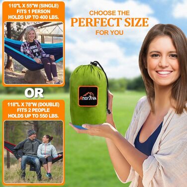 Гамак Anortrek Outdoor для відпочинку на природі, 1 особа, 280x140 см, до 249 кг, ультралегкий, з ременями для дерев, дихаючий, для кемпінгу, подорожей, пікніків (Оливковий/Синій)