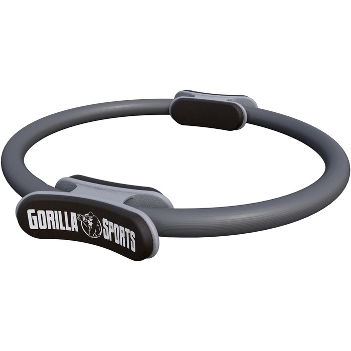 Пілатес кільце GORILLA SPORTS 36 см з подвійною ручкою, сіре, для йоги та фітнесу, з сумкою, антиковзке, легке, гумове, тренажер для стегон