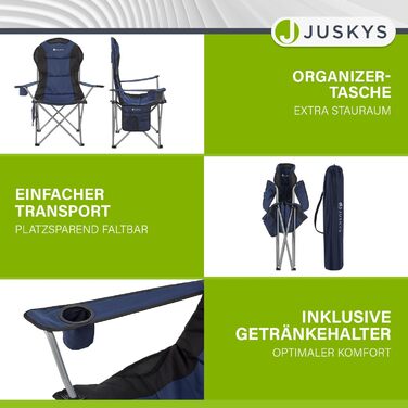 Крісло для кемпінгу Juskys Lido складне з підсклянником, кишенею та сумкою для перенесення - зручне крісло для відпочинку на природі з підлокітниками та спинкою - 4 кольори (синій)