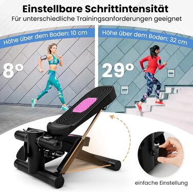 Міні степер GYMAX для дому з тросами, LCD-дисплеєм та регулюванням висоти, до 100 кг, чорний