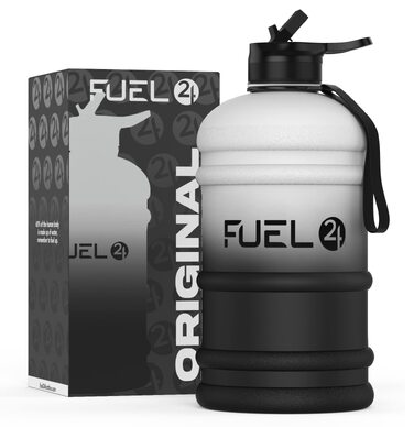 Спортивна пляшка для води Fuel24 Jug на 2,2 літра, велика ємність, без БПА, з ручкою та вибором кришки (потік або трубочка)
