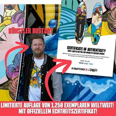 Надувне SUP Board MATCHU Limited Edition з сертифікатом та комплектом. Розмір 320x81x15 см, вантажопідйомність 150 кг, Art Collection (BustArt Collection)