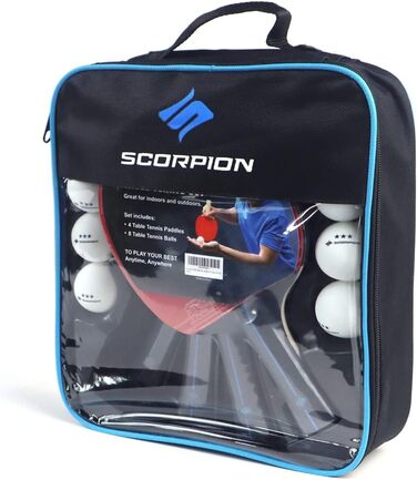 Набір для пінг-понгу Scorpion: 2 або 4 ракетки, м'ячі, 5 шарів дерева, професійний рівень
