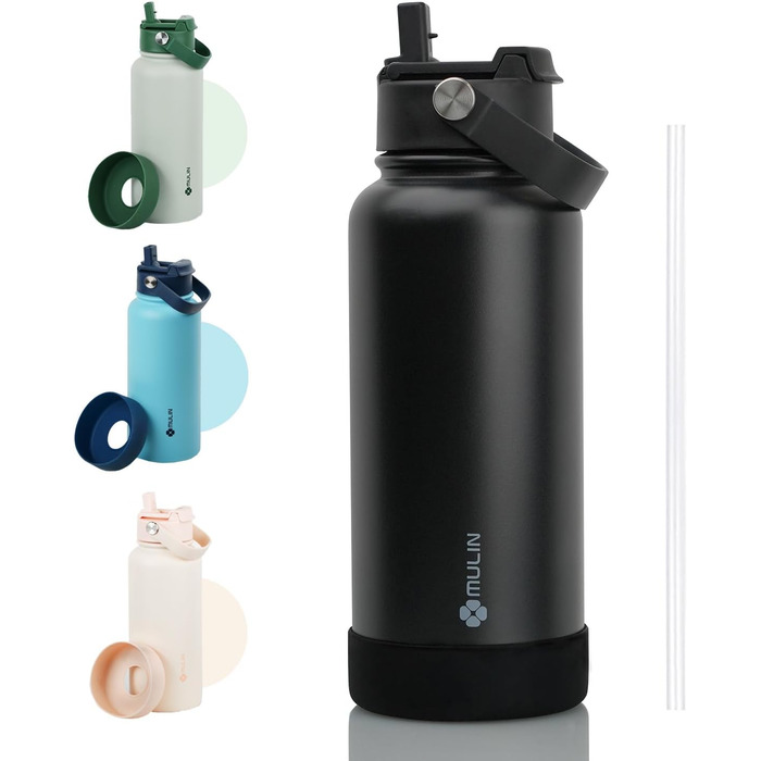 Термос- пляшка з нержавіючої сталі 1л, BPA-Free, ізоляційна, з трубочкою, герметична, для води та напоїв з газом, для дітей, спорту, фітнесу