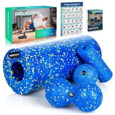 Набір фасцій ролів Nooncrazy з мішком та постерами для тренувань: рол, м'яч, дуоб'яч. Для розслаблення м'язів та покращення метаболізму. Синьо-зелений