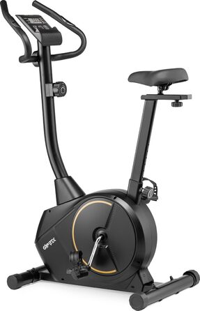 Гімнастичний тренажер Gymtek XB1500 з магнітним опором, велотренажер для дому до 135 кг, 8 рівнів опору, 9 кг маховик, LCD дисплей, чорний та золотий