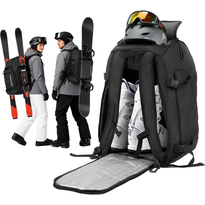 Рюкзак для лиж Zedelmaier 50L: для лиж, шолома, рукавиць та черевиків (до 45 розміру). Водонепроникний, чорний