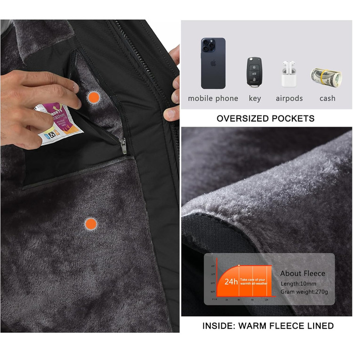 SPOSULEI Чоловіча зимова флісова куртка з утеплювачем, тепла, для катання на лижах, для активного відпочинку, вітронепроникна, водонепроникна, знімний капюшон, для походів (M, Коричнева)