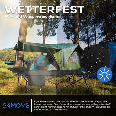 Розкладне ліжко 24MOVE® для кемпінгу та відпочинку на природі, 190x67x34 см, чорне