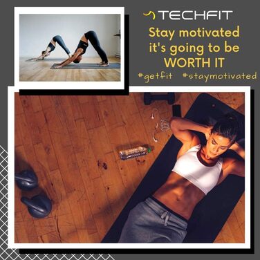 Йога мат TechFit: неслизька, товста (10 мм), для фітнесу, пілатесу, кемпінгу, чорна