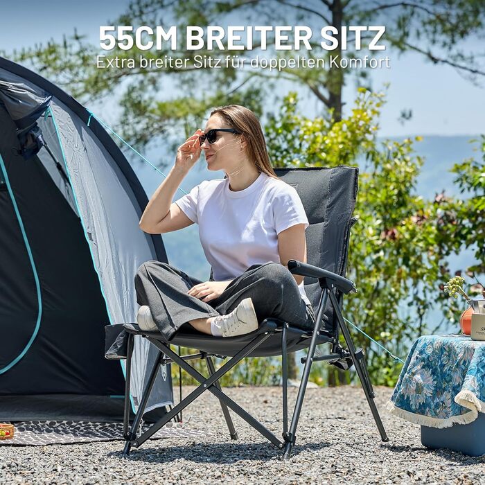 Крісло для кемпінгу Timber Ridge, складне, з високою спинкою XXL, 150 кг, широке сидіння 55 см, з підлокітником, для кемпінгу, саду, балкону