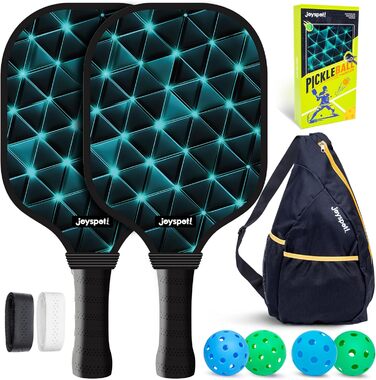 Набір для піклболу JOY SPOT 2 шт. з 4 м'ячами та сумкою – легкі ракетки з фібергласовою поверхнею для чоловіків, жінок та початківців – ідеально для гри в приміщенні та на вулиці